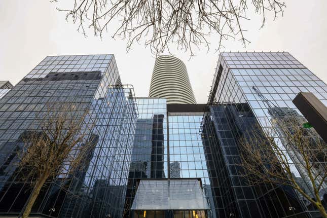 upward view of glass-paneled buildings