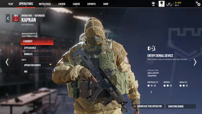 Kaplan’s operator card in Rainbow Six Siege X.