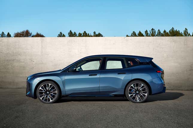 Side view of a blue BMW iX