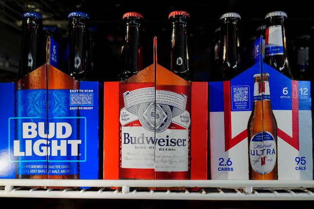 Six-packs of Bud Light, Budweiser and Michelob Ultra are displayed at a liquor store, Wednesday, Feb. 28, 2024, in Fairfield, Calif. Budweiser brewer Anheuser-Busch has reached a contract agreement with the Teamsters union that avoids a strike at its U.S. plants. The union had threatened a strike at the brewer’s 12 U.S. plants if an agreement on a new five-year contract wasn’t reached by 11:59 p.m. EST Thursday. (AP Photo/Godofredo A. Vásquez)