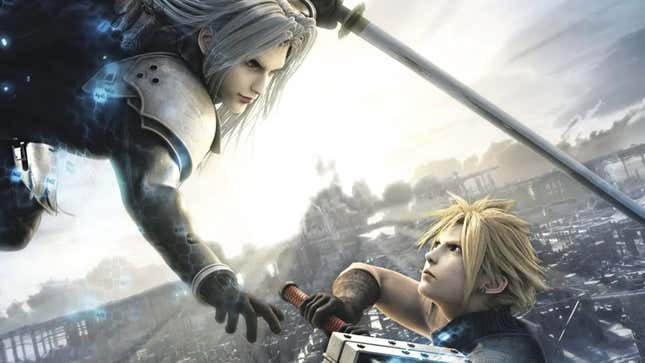 Sephiroth ضد Cloud Strife في الفن الرئيسي لـ Final Fantasy VII: Advent Children.