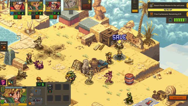 Characters do battle tactically in Metal Slug Tactics.