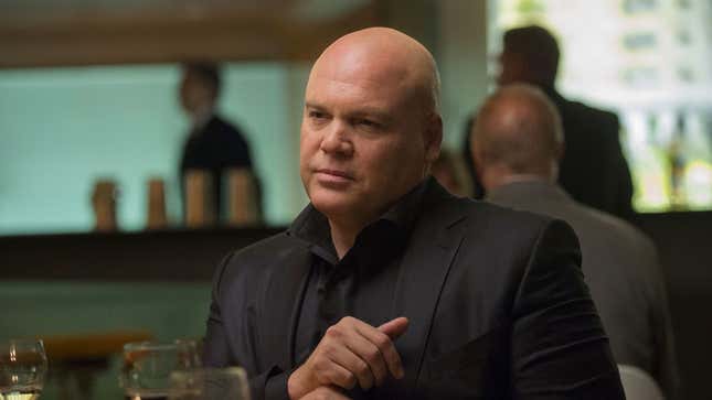 Vincent D'Onofrio as Kingpin staring and adjusting