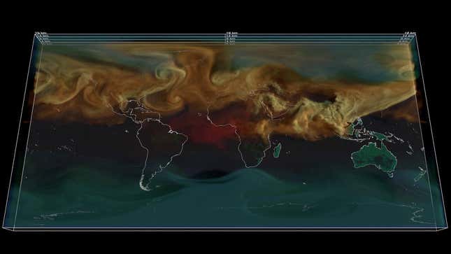 An overview of 2021 global carbon dioxide emissions represented in color coded swirls.