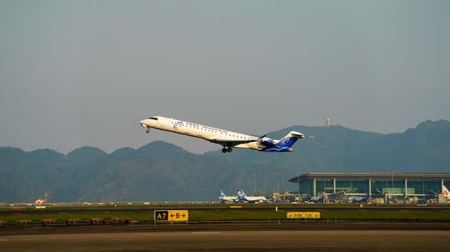 A plane takes off from Chongqing Jiangbei International Airport