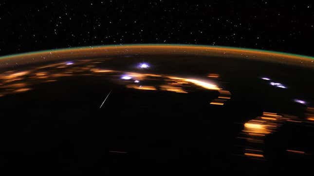 The Lyrids meteor shower, as viewed from the International Space Station in 2012.