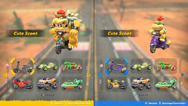 Bowser and Bowser Jr. on differently designed Cute Scoots.