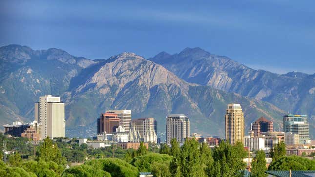 The Salt Lake City skyline at sunset in 2012