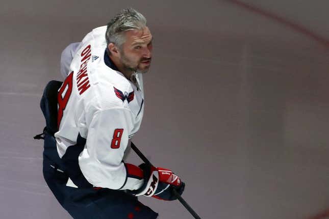 Jan 2, 2024; Pittsburgh, Pennsylvania, USA;  Washington Capitals left wing Alex Ovechkin (8) takes the ice to warm up before the game against the Pittsburgh Penguins at PPG Paints Arena.