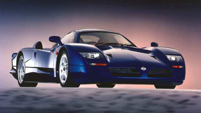 A photo of a blue Nissan supercar from the 1990s. 