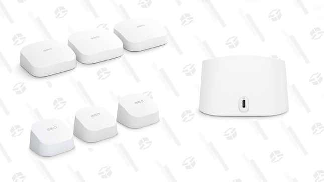 Eero 6 Mesh Wi-Fi Extender | $57 | Amazon
Eero 6 3-Pack Router Bundle | $226 | Amazon
Eero Pro 6 3-Pack Router Bundle | $449 | Amazon