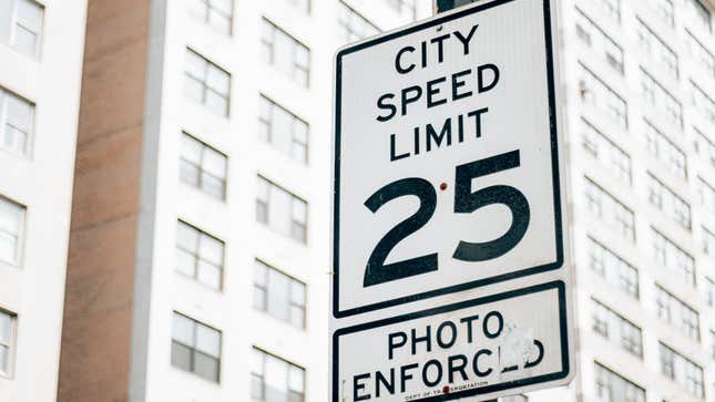 City speed limit 25 sign on the side of the street in Manhattan - New York City.