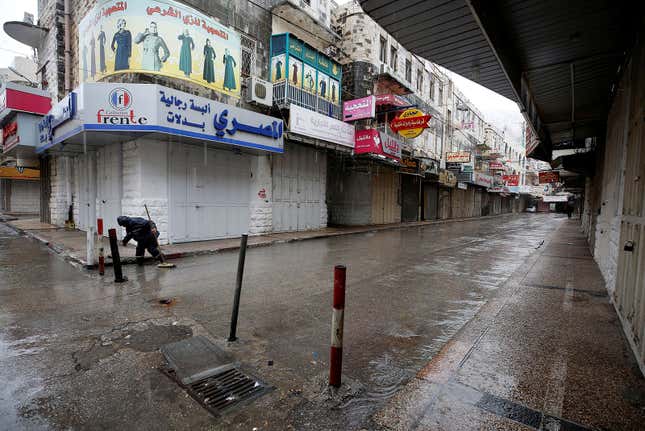 Closed shops in the West Bank city of Nablus on Jan. 23.