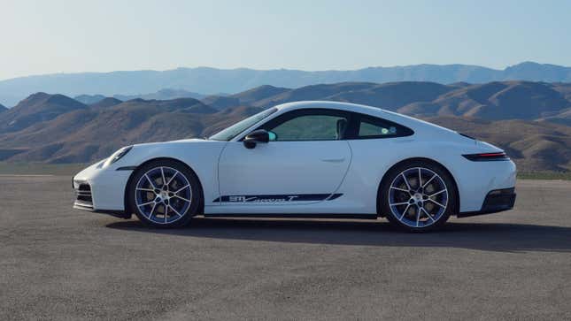 Side view of a white 2025 Porsche 911 Carrera T