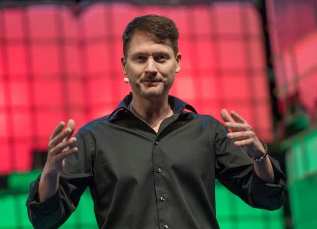 Bryan Johnson, founder of Kernel, OS Fund and Braintree delivers remarks during the opening night of Web Summit in Altice Arena on November 06, 2017 in Lisbon, Portugal