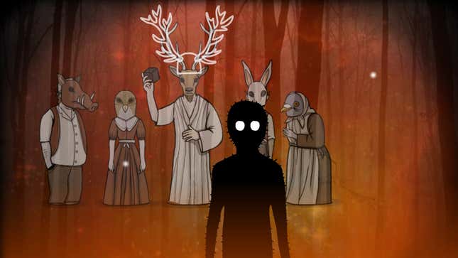 A corrupted soul appears in front of a crowd of humanoid animals.