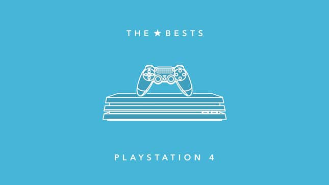 An artist's rendition of a PS4 console and controller in light blue with the text "The Bests" above and "PlayStation 4" below.