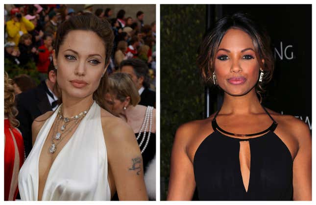 Angelina Jolie (left) and K.D. Aubert (right)