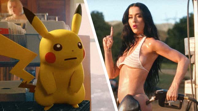 Pikachu looks uncomfortable as Katy Perry fills her ass with gas.