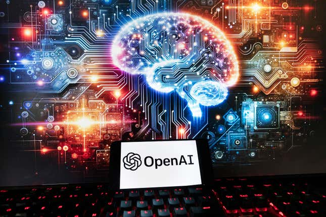 The OpenAI logo is displayed on a cell phone with an image on a computer monitor generated by ChatGPT&#39;s Dall-E text-to-image model, Friday, Dec. 8, 2023, in Boston. Europe&#39;s yearslong efforts to draw up AI guardrails have been bogged down by the recent emergence of generative AI systems like OpenAI&#39;s ChatGPT, which have dazzled the world with their ability to produce human-like work but raised fears about the risks they pose. (AP Photo/Michael Dwyer)