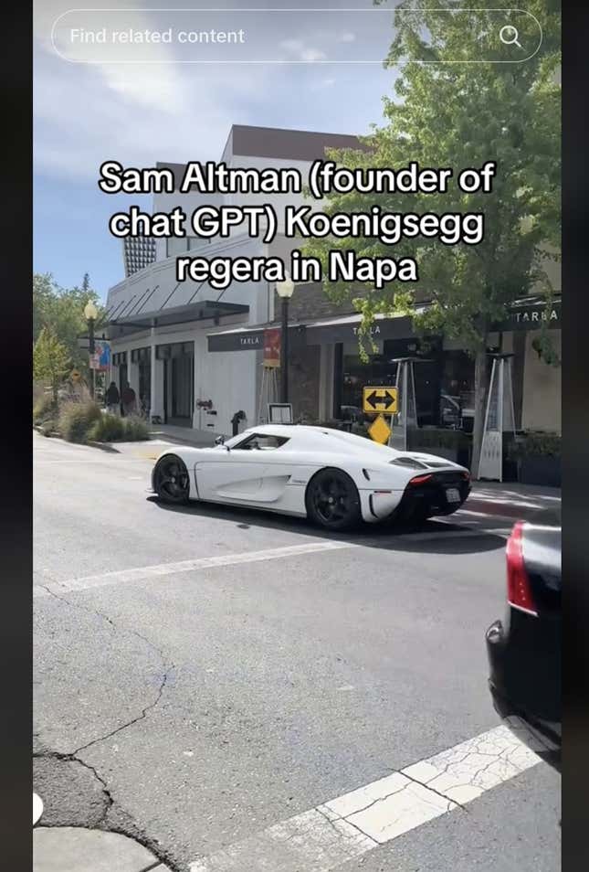 Image for article titled Sam Altman was spotted driving a multi-million dollar Koenigsegg Regera