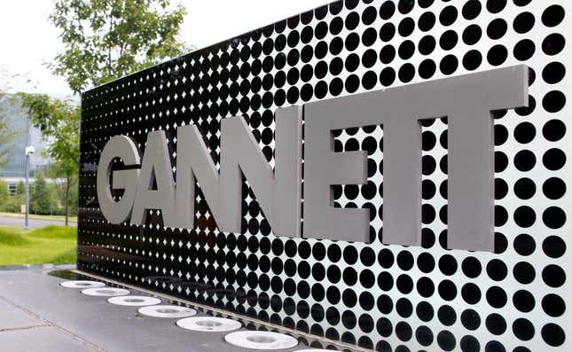 FILE - The Gannett Co. headquarters sign is seen, July 14, 2010, in McLean, Va. The media company Gannett, publishers of USA Today and owner of the nation&#39;s largest newspaper chain, said Tuesday, March 19, 2024, that it would stop using journalism from The Associated Press later this month, severing a century-old partnership. (AP Photo/Jacquelyn Martin, File)