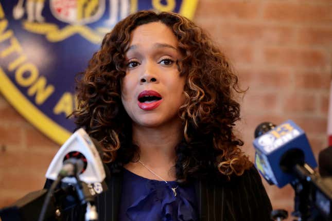 Maryland State Attorney Marilyn Mosby speaks during a news conference announcing the indictment of correctional officers, Tuesday, Dec. 3, 2019, in Baltimore.