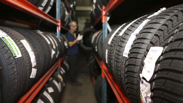 Shelves full of new tires 