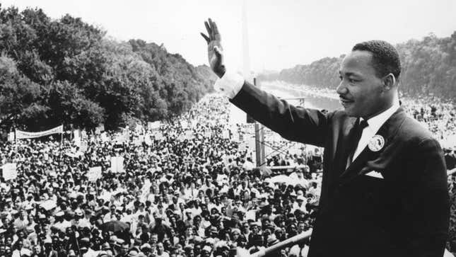 Black American civil rights leader Martin Luther King (1929 - 1968) addresses crowds during the March On Washington at the Lincoln Memorial, Washington DC, where he gave his ‘I Have A Dream’ speech.