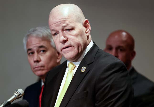 FILE - Tennessee Bureau of Investigation Director David Rausch speaks during a news conference, Jan. 26, 2023, in Memphis. Tennessee&#39;s lead investigative agency says it now takes less than half the time it took to process rape kits in August 2022, not long before the high-profile killing of a jogger shone a light on the long delays and prompted a funding boost. Rausch discussed the improvements during a budget hearing in front of Gov. Bill Lee on Wednesday, Nov. 8. (Mark Weber/Daily Memphian via AP, File)