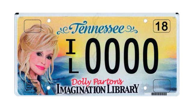 A license plate for Tennessee with a picture of Dolly Parton on it 