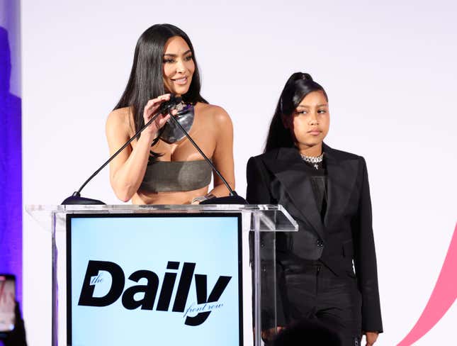 BEVERLY HILLS, CALIFORNIA - APRIL 23: (L-R) Kim Kardashian and North West speak onstage during The Daily Front Row’s Seventh Annual Fashion Los Angeles Awards at The Beverly Hills Hotel on April 23, 2023 in Beverly Hills, California. 