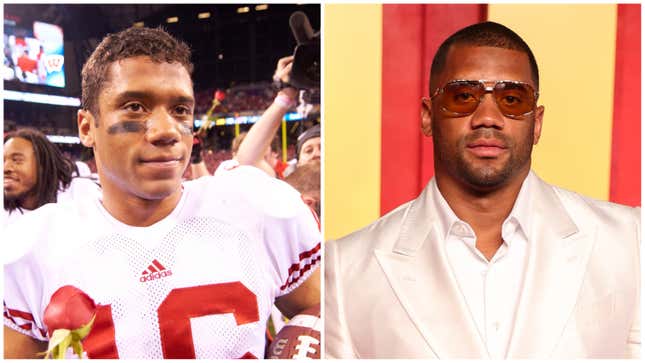 Russell Wilson en 2011 ; Russell Wilson en 2024.