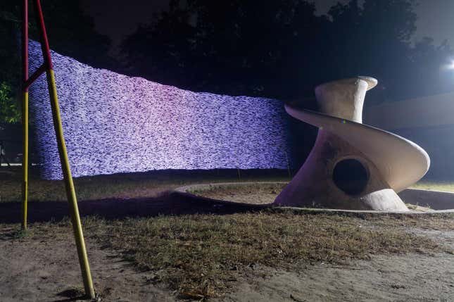 Light painting in a playground in Delhi, India (left) and Palampur, India (right).