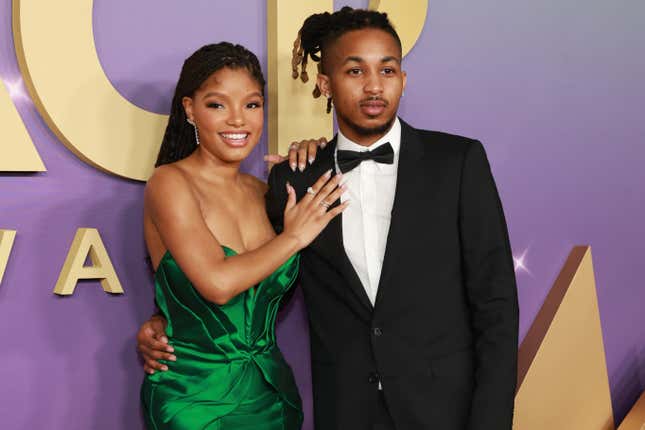 Halle Bailey and DDG attend the 55th Annual NAACP Awards at the Shrine Auditorium and Expo Hall on March 16, 2024 in Los Angeles, California.