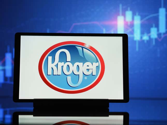 A Kroger Co. logo on a tablet.