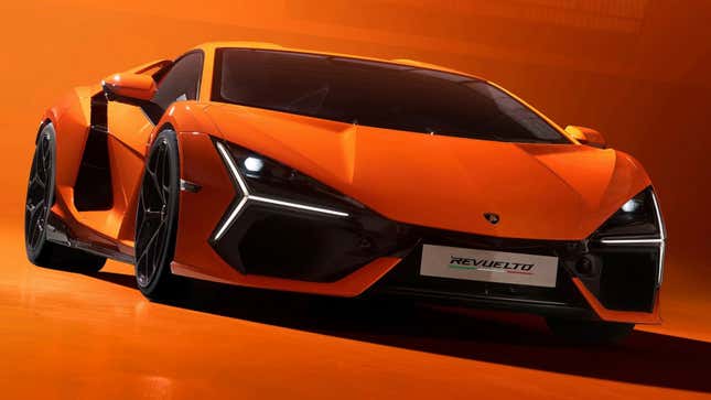 A render of the front quarter of the Lamborghini Revuelto