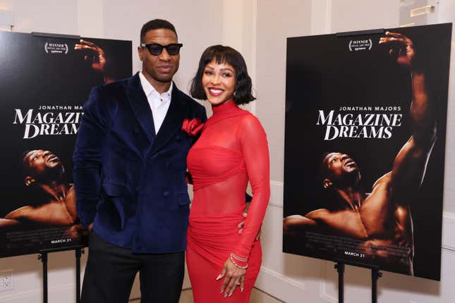 Jonathan Majors and Meagan Good attend the Special Screening of “Magazine Dreams” at The London Hotel on March 17, 2025 in Los Angeles, California.