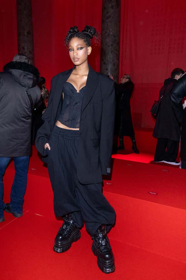 PARIS, FRANCE - MARCH 01: (EDITORIAL USE ONLY - For Non-Editorial use please seek approval from Fashion House) Willow Smith attends the Vetements Womenswear Fall/Winter 2024-2025 show as part of Paris Fashion Week on March 01, 2024 in Paris, France.