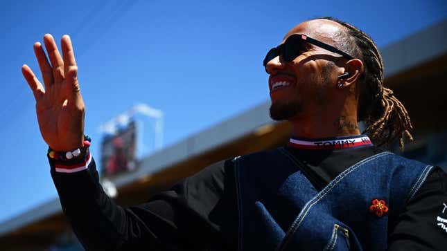 A photo of Lewis Hamilton waving to fans at the Canadian Grand Prix. 