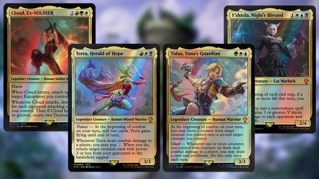 Cloud, Terra, Tidus und Y’shtola sind alle auf Magic: The Gathering-Karten zu sehen.