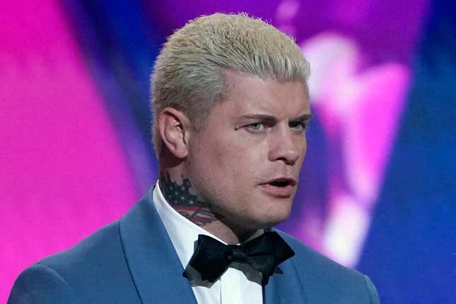 FILE - WWE wrestler Cody Rhodes is shown during the ESPY Awards at the Dolby Theatre in Los Angeles, Wednesday, July 20, 2022. The &quot;American Nightmare” Cody Rhodes, Rhea Ripley and Bianca Belair are the cover stars for WWE 2K24 videogames. (AP Photo/Mark Terrill, File)