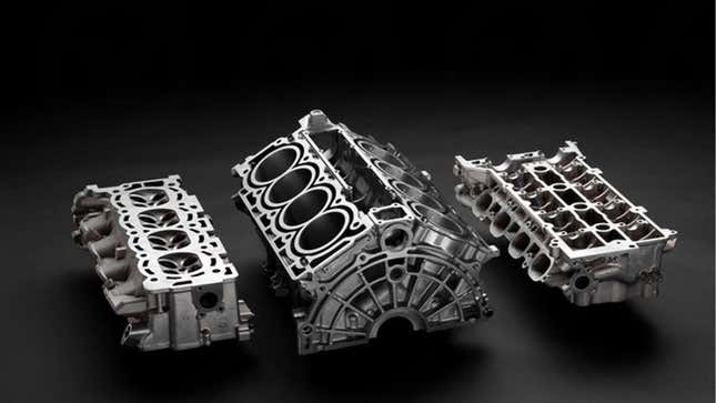 A photo of an engine block. 