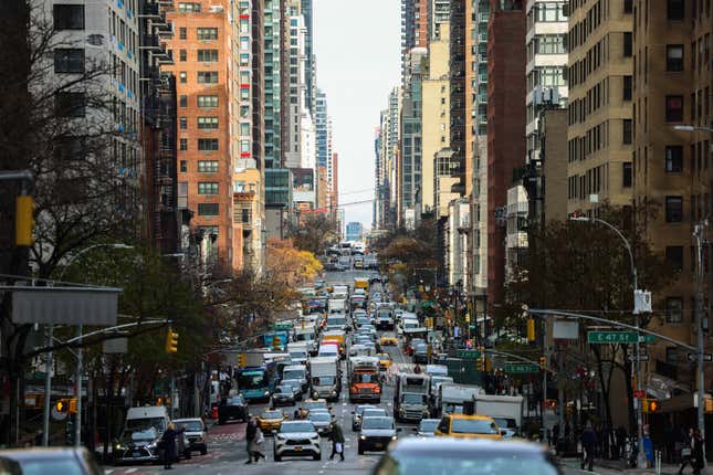 Traffic in a street in the Manhattan borough of New York. 