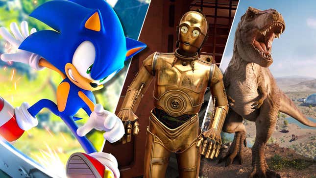 An image shows Sonic, C-3PO, and a dinosaur. 