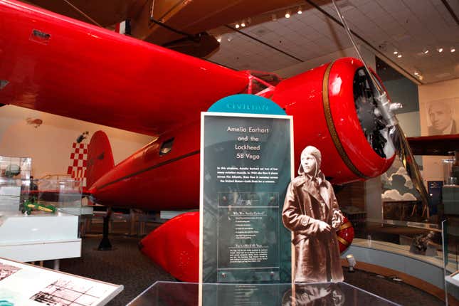 FILE - Amelia Earhart&#39;s plane is seen at the Smithsonian&#39;s National Air and Space Museum in Washington, Tuesday, Nov. 16, 2010, after an overhaul of one of the museum&#39;s original galleries, the &quot;Pioneers of Flight&quot; exhibit. (AP Photo/Jacquelyn Martin, File)