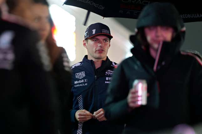 Red Bull driver Max Verstappen, of the Netherlands, heads to a media interview ahead of the Formula One Las Vegas Grand Prix auto race, Wednesday, Nov. 15, 2023, in Las Vegas. (AP Photo/Nick Didlick)