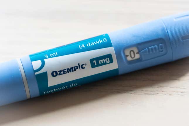 An Ozempic (semaglutide) injection pen is seen on a kitchen table in Riga, Latvia on 06 August, 2023. 