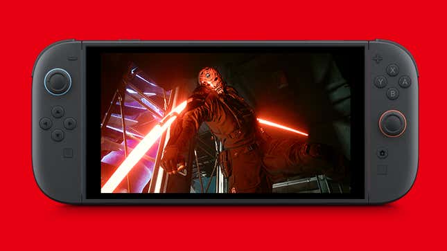 A Switch 2 displays Cyberpunk 2077.