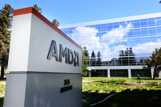 AMD sign is posted in front of its headquarters